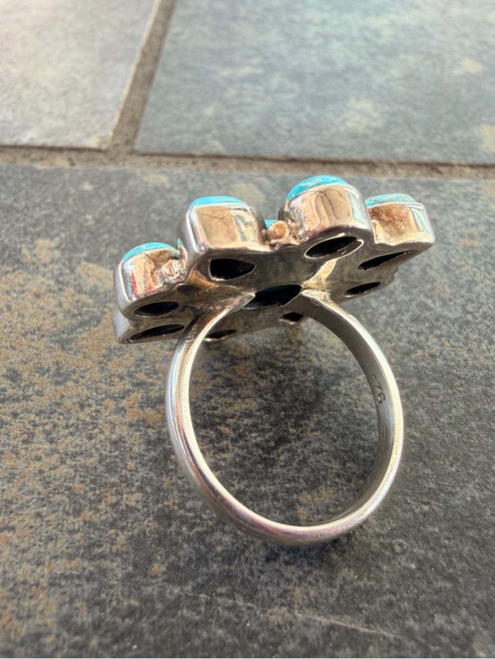 Sterling Silver Turquoise Flower Cluster Statement Ring | Size 6.5 | 925 Signed - Picture 4 of 5